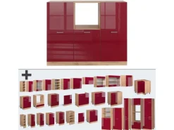 Vicco R-Line Küchenblock Bordeaux Hochglanz/Goldkraft Eiche 180 cm ohne Arbeitsplatte ohne E-Geräte