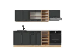 Vicco R-Line Küchenzeile Anthrazit Landhaus/Goldkraft Eiche 240 cm AP Marmor ohne E-Geräte