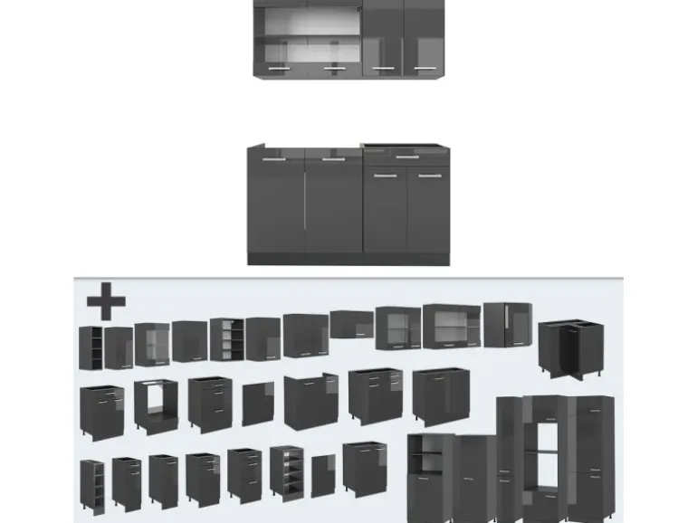 Vicco R-Line Küchenzeile Anthrazit Hochglanz/Anthrazit 140 cm AP Eiche ohne E-Geräte