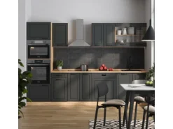 Vicco R-Line Küchenzeile Anthrazit Landhaus/Goldkraft Eiche 300 cm mit HochschrankAP Marmor ohne E-Geräte