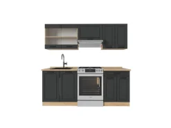 Vicco R-Line Küchenzeile Anthrazit Landhaus/Goldkraft Eiche 200 cm ohne Arbeitsplatte ohne E-Geräte