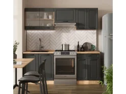 Vicco R-Line Küchenzeile Anthrazit Landhaus/Goldkraft Eiche 200 cm ohne Arbeitsplatte ohne E-Geräte