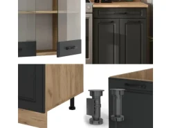 Vicco R-Line Küchenzeile Anthrazit Landhaus/Goldkraft Eiche 200 cm ohne Arbeitsplatte ohne E-Geräte