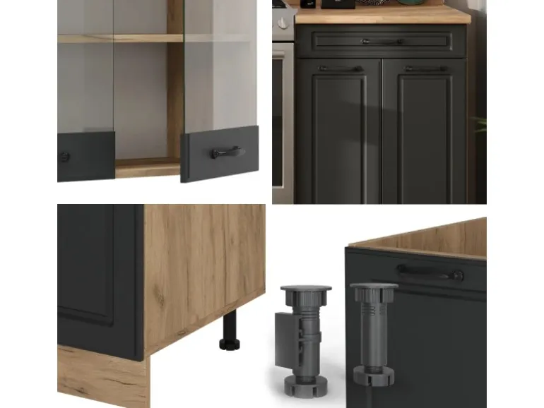 Vicco R-Line Küchenzeile Anthrazit Landhaus/Goldkraft Eiche 200 cm ohne Arbeitsplatte ohne E-Geräte