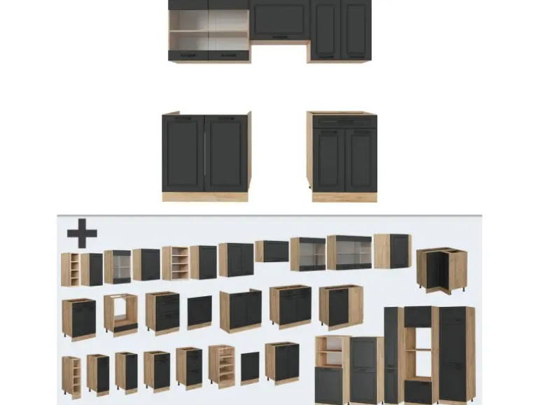 Vicco R-Line Küchenzeile Anthrazit Landhaus/Goldkraft Eiche 200 cm ohne Arbeitsplatte ohne E-Geräte