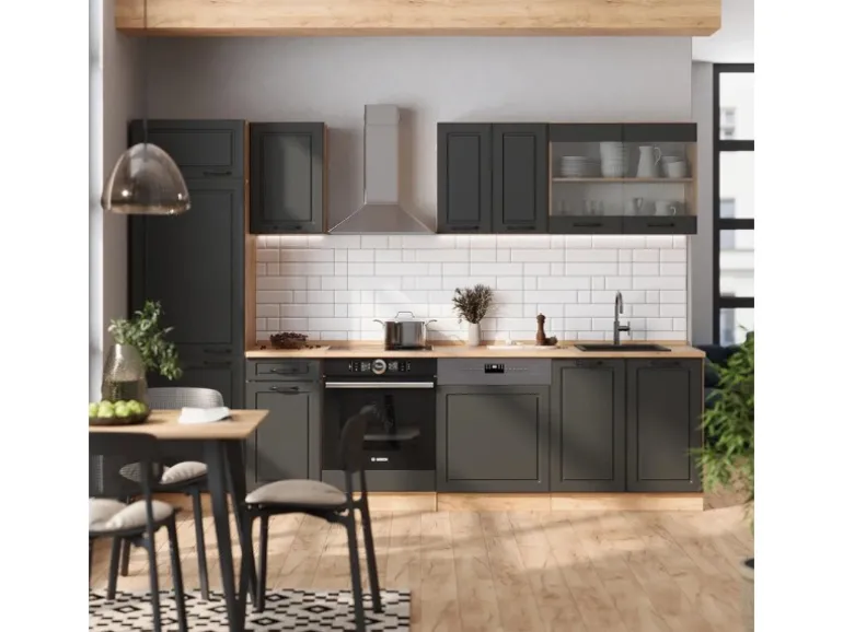 Vicco R-Line Küchenzeile Anthrazit Landhaus/Goldkraft Eiche 300 cm AP Eiche ohne E-Geräte