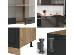 Vicco R-Line Küchenzeile Anthrazit Landhaus/Goldkraft Eiche 300 cm AP Eiche ohne E-Geräte