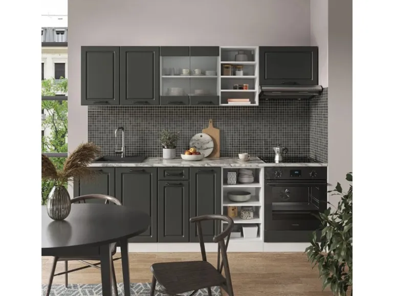 Vicco R-Line Küchenzeile Anthrazit Landhaus/Weiß 240 cm ohne Arbeitsplatte ohne E-Geräte