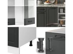 Vicco R-Line Küchenzeile Anthrazit Landhaus/Weiß 240 cm ohne Arbeitsplatte ohne E-Geräte