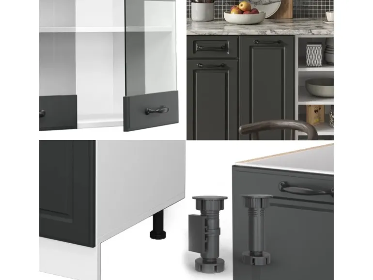 Vicco R-Line Küchenzeile Anthrazit Landhaus/Weiß 240 cm ohne Arbeitsplatte ohne E-Geräte