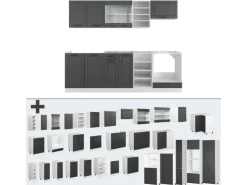 Vicco R-Line Küchenzeile Anthrazit Landhaus/Weiß 240 cm ohne Arbeitsplatte ohne E-Geräte