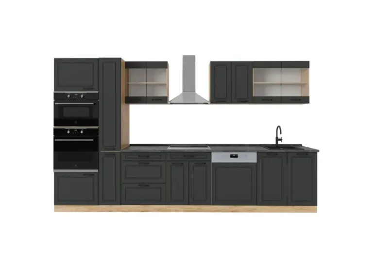 Vicco R-Line Küchenzeile Anthrazit Landhaus/Goldkraft Eiche 350 cm AP Anthrazit ohne E-Geräte