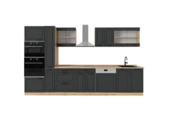 Vicco R-Line Küchenzeile Anthrazit Landhaus/Goldkraft Eiche 350 cm ohne Arbeitsplatte ohne E-Geräte