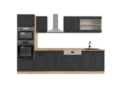 Vicco R-Line Küchenzeile Anthrazit Landhaus/Goldkraft Eiche 300 cm mit HochschrankAP Eiche ohne E-Geräte