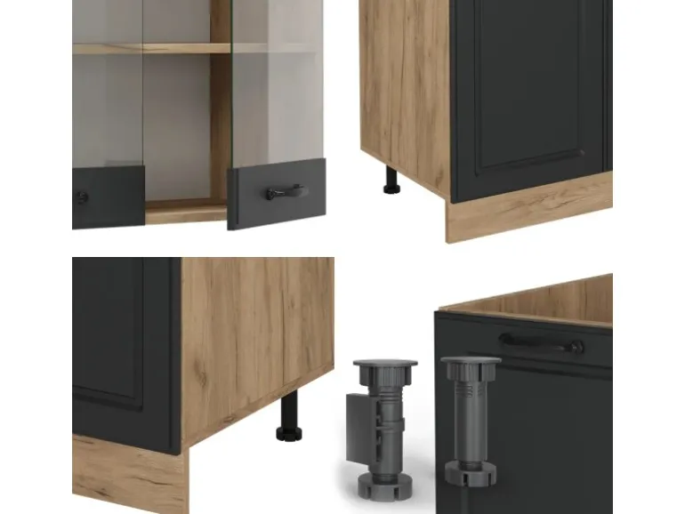 Vicco R-Line Küchenzeile Anthrazit Landhaus/Goldkraft Eiche 300 cm mit HochschrankAP Eiche ohne E-Geräte