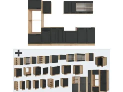 Vicco R-Line Küchenzeile Anthrazit Landhaus/Goldkraft Eiche 300 cm mit HochschrankAP Eiche ohne E-Geräte