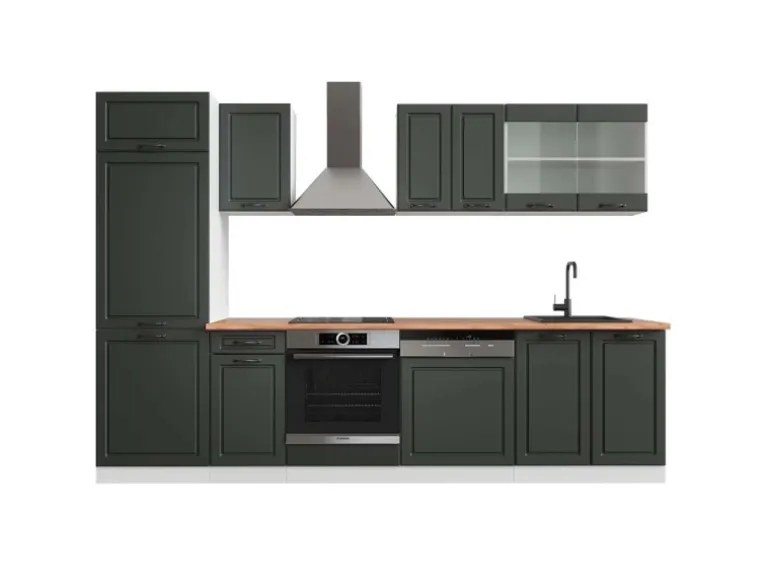 Vicco R-Line Küchenzeile Anthrazit Landhaus/Weiß 300 cm AP Eiche ohne E-Geräte