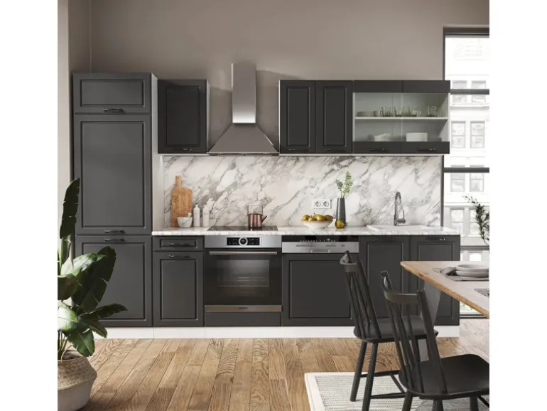 Vicco R-Line Küchenzeile Anthrazit Landhaus/Weiß 300 cm AP Eiche ohne E-Geräte