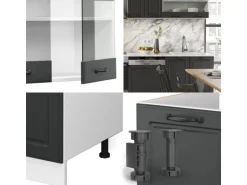 Vicco R-Line Küchenzeile Anthrazit Landhaus/Weiß 300 cm AP Eiche ohne E-Geräte