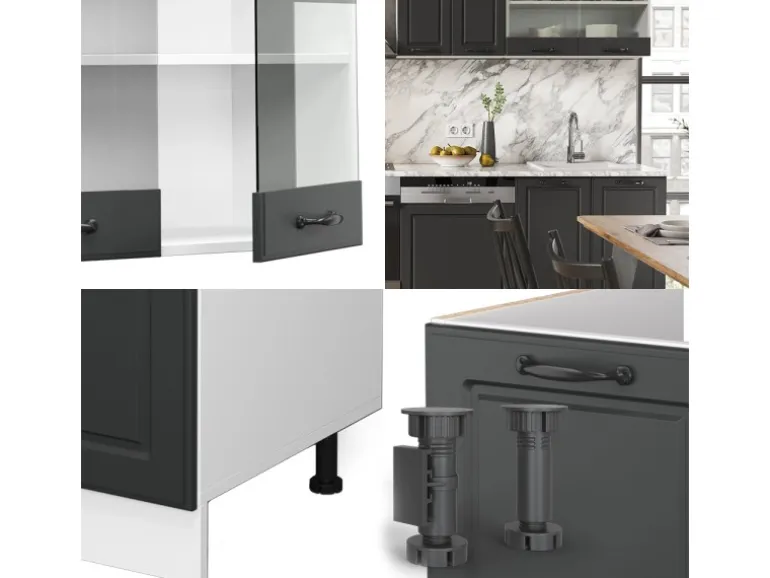 Vicco R-Line Küchenzeile Anthrazit Landhaus/Weiß 300 cm AP Eiche ohne E-Geräte