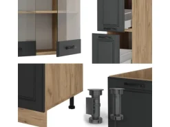 Vicco R-Line Küchenzeile Anthrazit Landhaus/Goldkraft Eiche 350 cm AP Eiche ohne E-Geräte