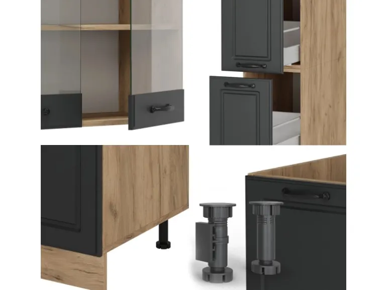 Vicco R-Line Küchenzeile Anthrazit Landhaus/Goldkraft Eiche 350 cm AP Eiche ohne E-Geräte