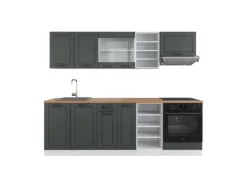 Vicco R-Line Küchenzeile Anthrazit Landhaus/Weiß 240 cm AP Eiche ohne E-Geräte