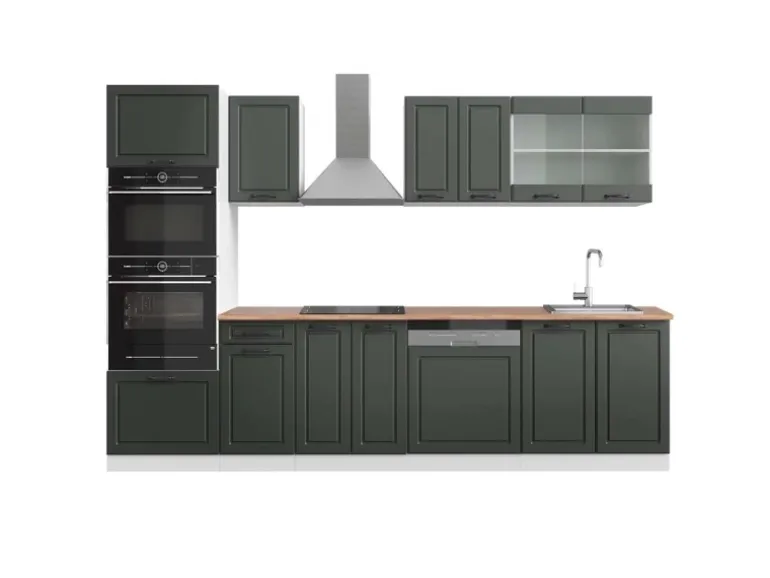 Vicco R-Line Küchenzeile Anthrazit Landhaus/Weiß 300 cm mit HochschrankAP Eiche ohne E-Geräte