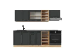 Vicco R-Line Küchenzeile Anthrazit Landhaus/Goldkraft Eiche 240 cm AP Anthrazit ohne E-Geräte