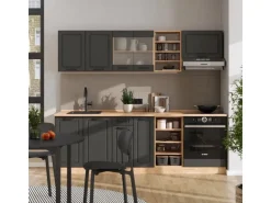 Vicco R-Line Küchenzeile Anthrazit Landhaus/Goldkraft Eiche 240 cm AP Anthrazit ohne E-Geräte