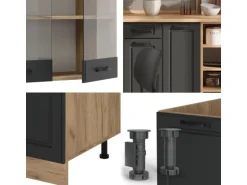 Vicco R-Line Küchenzeile Anthrazit Landhaus/Goldkraft Eiche 240 cm AP Anthrazit ohne E-Geräte