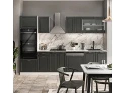 Vicco R-Line Küchenzeile Anthrazit Landhaus/Weiß 300 cm mit HochschrankAP Marmor ohne E-Geräte