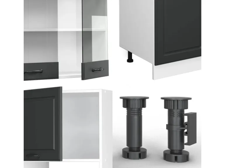 Vicco R-Line Küchenzeile Anthrazit Landhaus/Weiß 300 cm mit HochschrankAP Marmor ohne E-Geräte