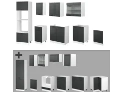 Vicco R-Line Küchenzeile Anthrazit Landhaus/Weiß 300 cm mit HochschrankAP Marmor ohne E-Geräte