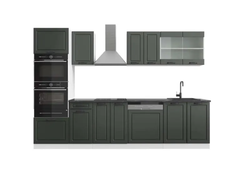 Vicco R-Line Küchenzeile Anthrazit Landhaus/Weiß 300 cm mit HochschrankAP Anthrazit ohne E-Geräte