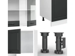 Vicco R-Line Küchenzeile Anthrazit Landhaus/Weiß 300 cm mit HochschrankAP Anthrazit ohne E-Geräte