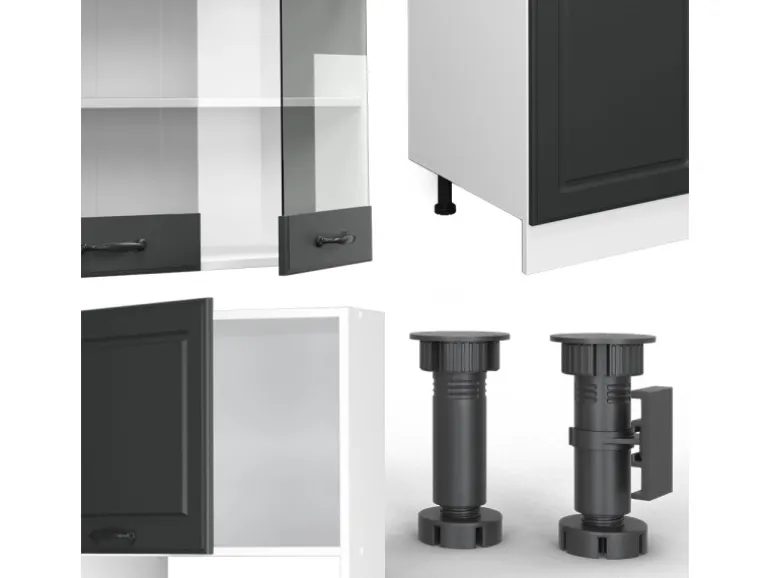 Vicco R-Line Küchenzeile Anthrazit Landhaus/Weiß 300 cm mit HochschrankAP Anthrazit ohne E-Geräte