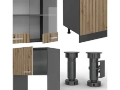 Vicco R-Line Küchenzeile Artisan Eiche/Anthrazit 300 cm mit Hochschrankohne Arbeitsplatte ohne E-Geräte