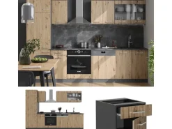 Vicco R-Line Küchenzeile Artisan Eiche/Anthrazit 300 cm AP Marmor ohne E-Geräte