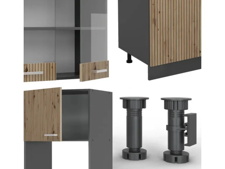 Vicco R-Line Küchenzeile Artisan Eiche/Anthrazit 300 cm mit HochschrankAP Marmor ohne E-Geräte