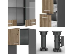 Vicco R-Line Küchenzeile Artisan Eiche/Anthrazit 350 cm mit Hochschrankohne Arbeitsplatte ohne E-Geräte