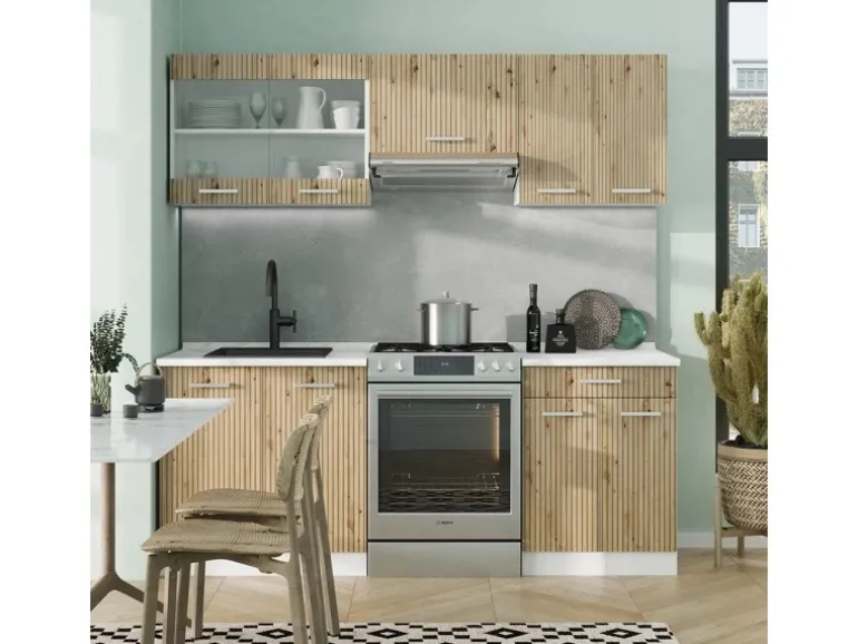 Vicco R-Line Küchenzeile Artisan Eiche/Weiß 200 cm AP Eiche ohne E-Geräte