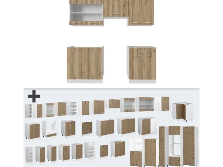 Vicco R-Line Küchenzeile Artisan Eiche/Weiß 200 cm AP Eiche ohne E-Geräte
