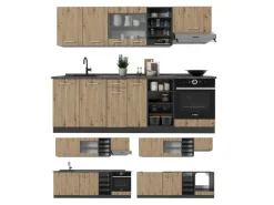 Vicco R-Line Küchenzeile Artisan Eiche/Anthrazit 240 cm ohne Arbeitsplatte ohne E-Geräte