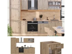 Vicco R-Line Küchenzeile Artisan-Eiche/Goldkraft Eiche 300 cm AP Eiche ohne E-Geräte