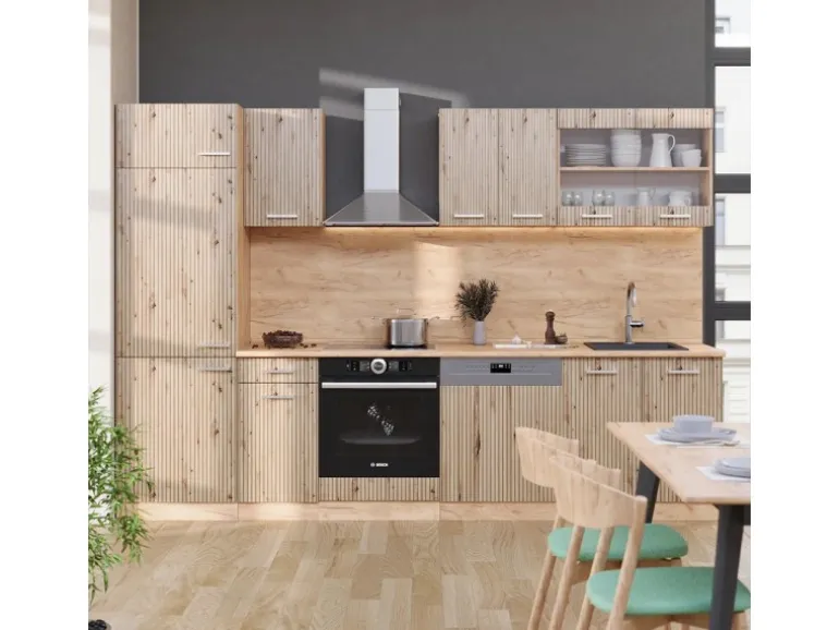 Vicco R-Line Küchenzeile Artisan-Eiche/Goldkraft Eiche 300 cm AP Eiche ohne E-Geräte