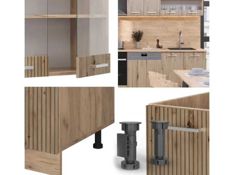 Vicco R-Line Küchenzeile Artisan-Eiche/Goldkraft Eiche 300 cm AP Eiche ohne E-Geräte