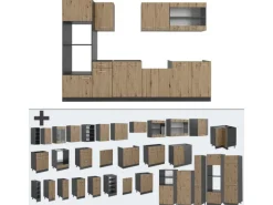 Vicco R-Line Küchenzeile Artisan Eiche/Anthrazit 300 cm mit HochschrankAP Eiche ohne E-Geräte