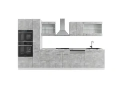 Vicco R-Line Küchenzeile Beton/Weiß 350 cm mit Hochschrankohne Arbeitsplatte ohne E-Geräte