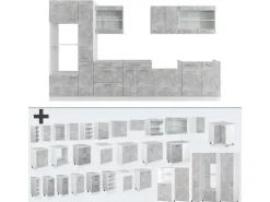 Vicco R-Line Küchenzeile Beton/Weiß 350 cm mit Hochschrankohne Arbeitsplatte ohne E-Geräte